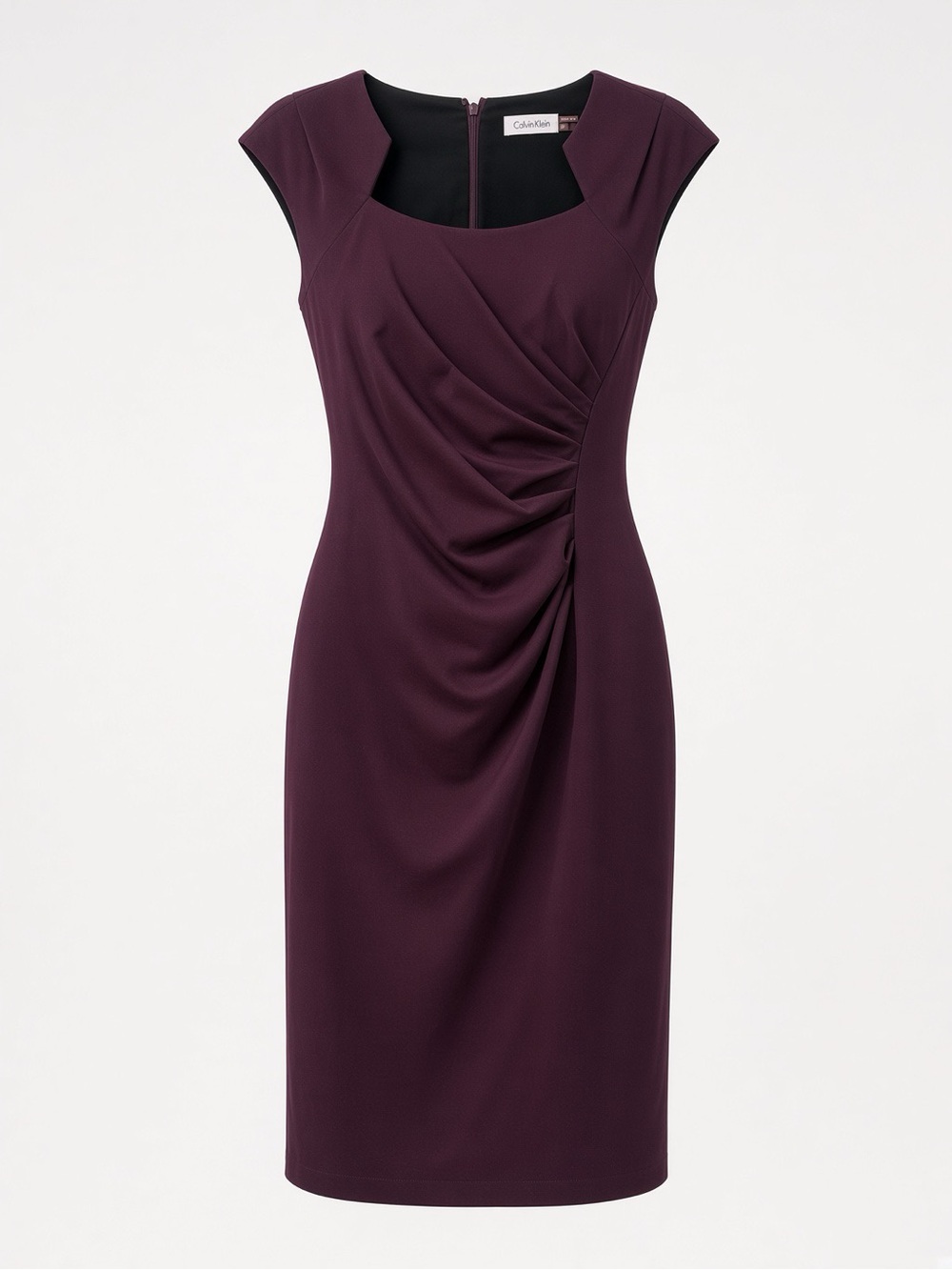 Calvin Klein plum ruched sheath dress — Size 6, New w/o tags, orig. $129